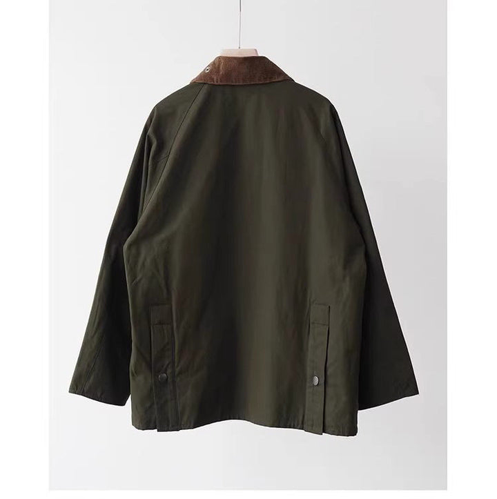 Dam vattenavvisande oversize field jacka med corduroy krage och flap fickor