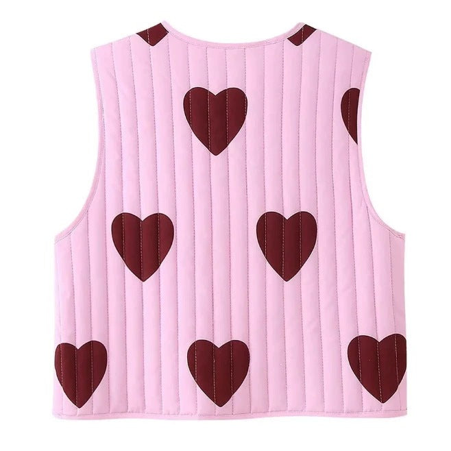 Dam Quiltad Väst med Heart Appliqués och Ties