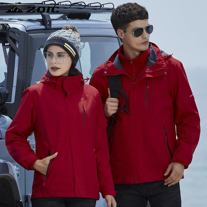 Dam vattentät outdoorjacka med huva, andningsbar Membrane och Multifunctional dragkedja fickor