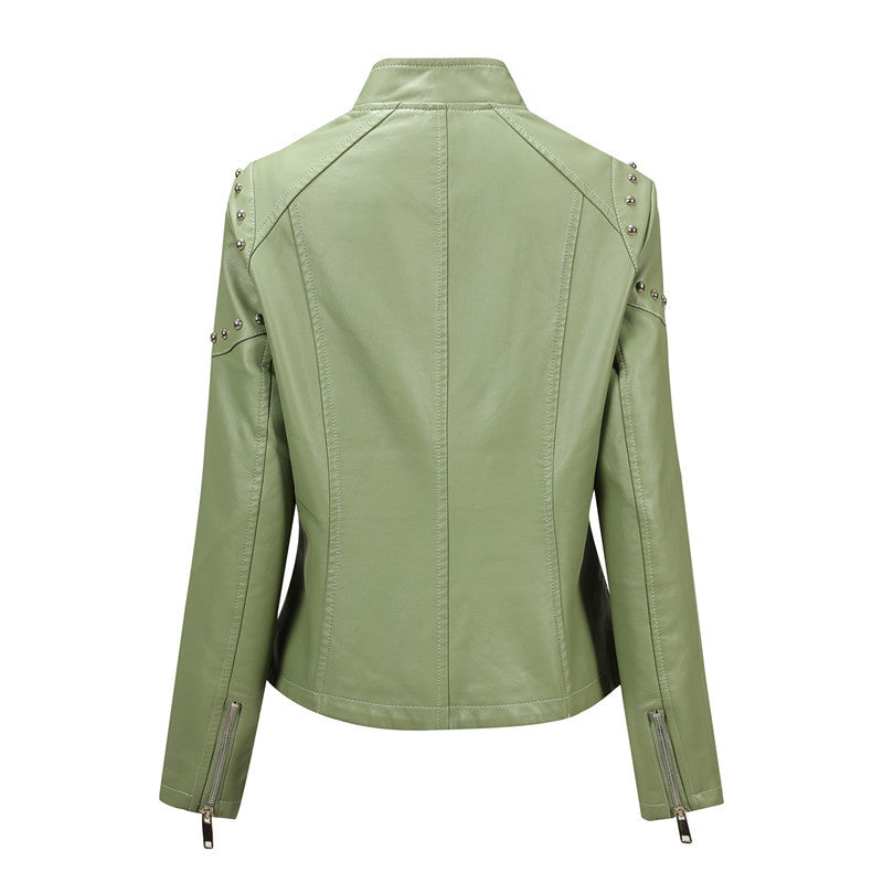 Dam Asymmetrical konstläder bikerjacka med Studs &amp; asymmetrisk dragkedja