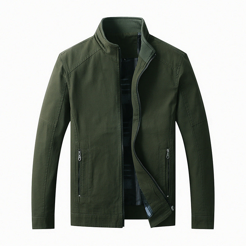 Herr Funktionell Canvas Zip Jacka med Stående Krage och Dold Zip Fickor