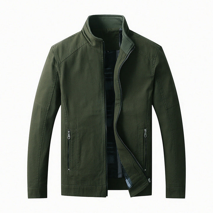 Herr Funktionell Canvas Zip Jacka med Stående Krage och Dold Zip Fickor