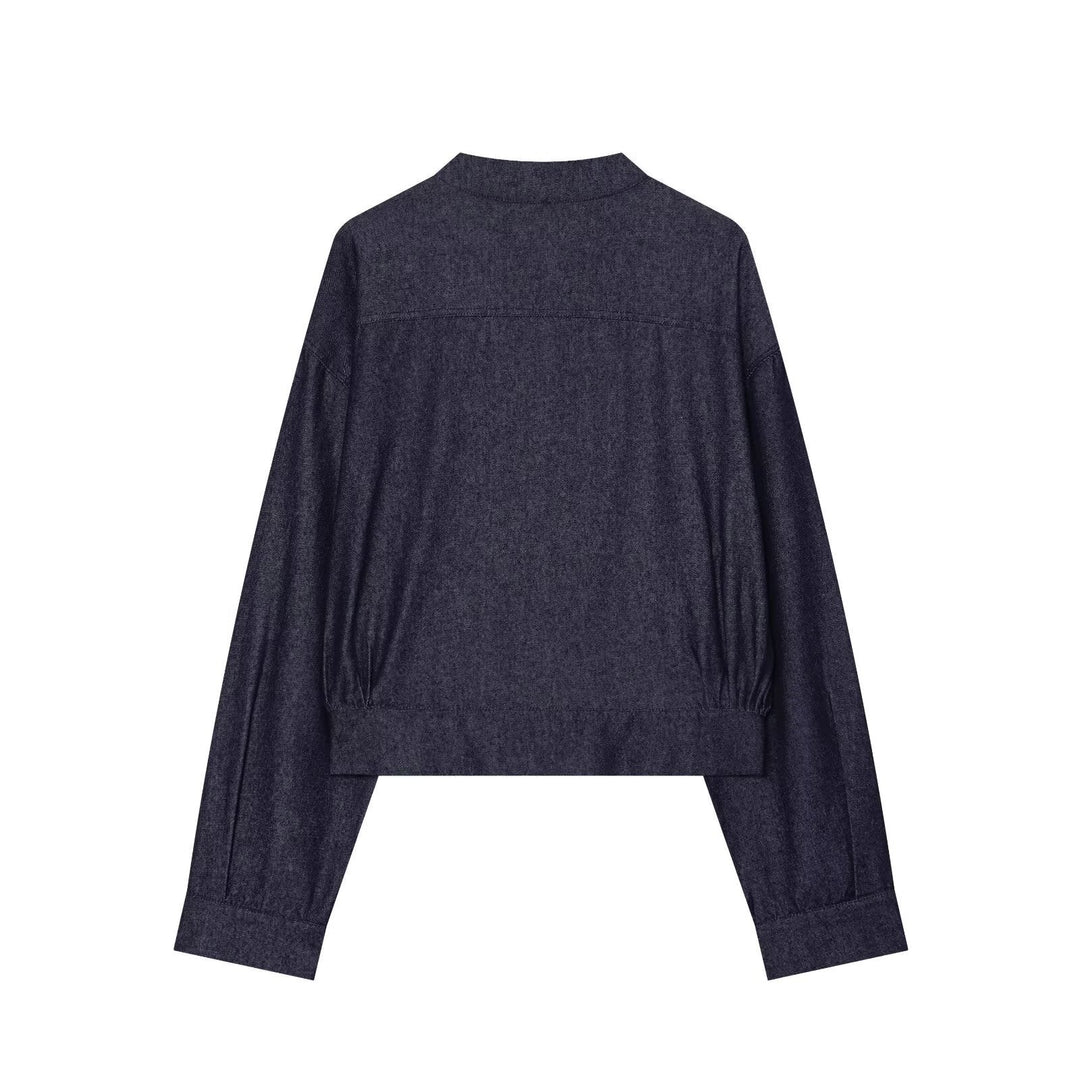 Dam Kort Blouson i China Stil med Stå Krage och Dekorativ Knot