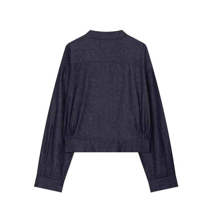Dam Kort Blouson i China Stil med Stå Krage och Dekorativ Knot