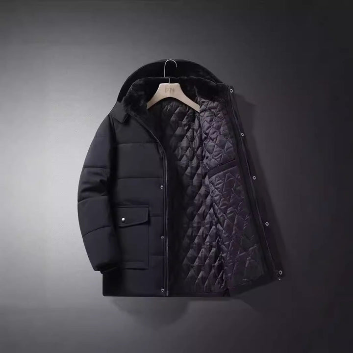 Herr Short Parka med Quiltad Termisk Foder, Huva Attachment, och Multifunctional Lock Fickor