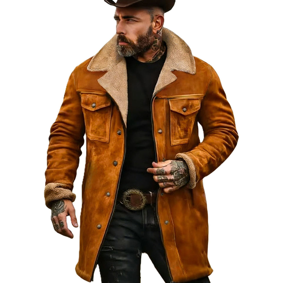 Herr Pilot Jacka Tillverkad av Suede Look med Teddy Fur Foder och Lapel Krage