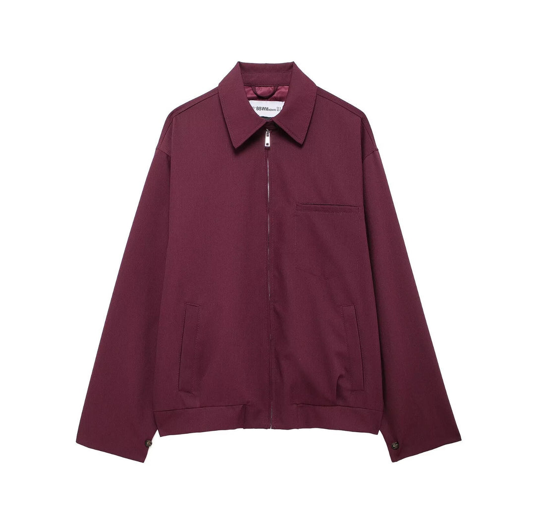 Dam Oversize Blouson med Dragkedja, Skjort Krage, och Side Fickor