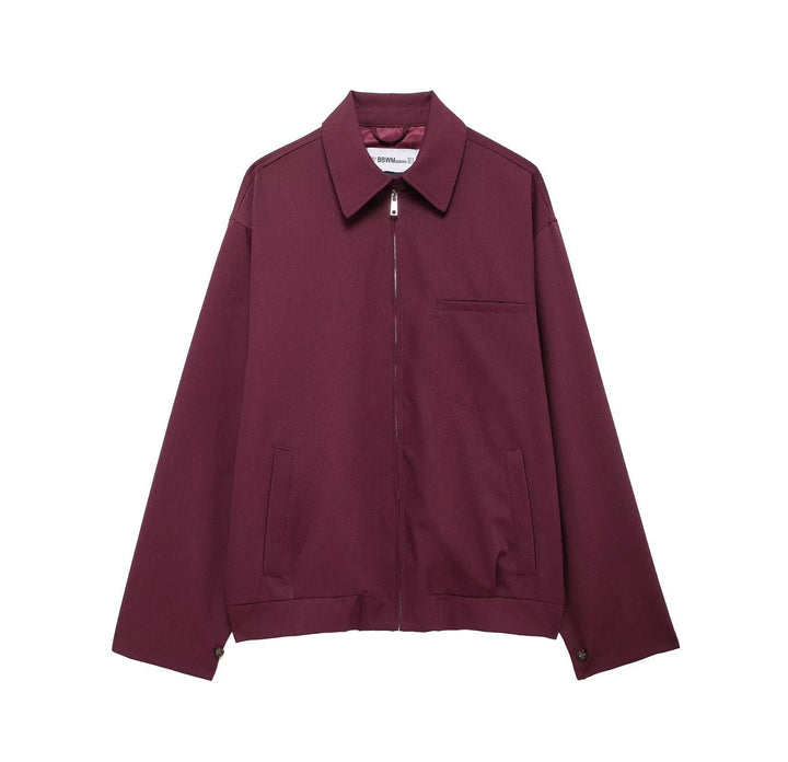 Dam Oversize Blouson med Dragkedja, Skjort Krage, och Side Fickor