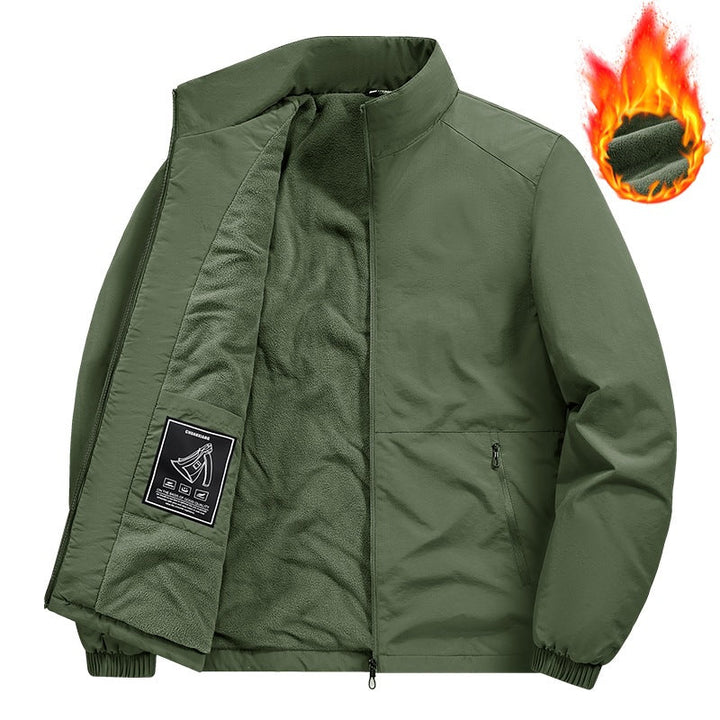 Herr Fleece-Fodrad Vindjacka med Standing Krage, Termisk Foder &amp; Dold Dragkedja Fickor