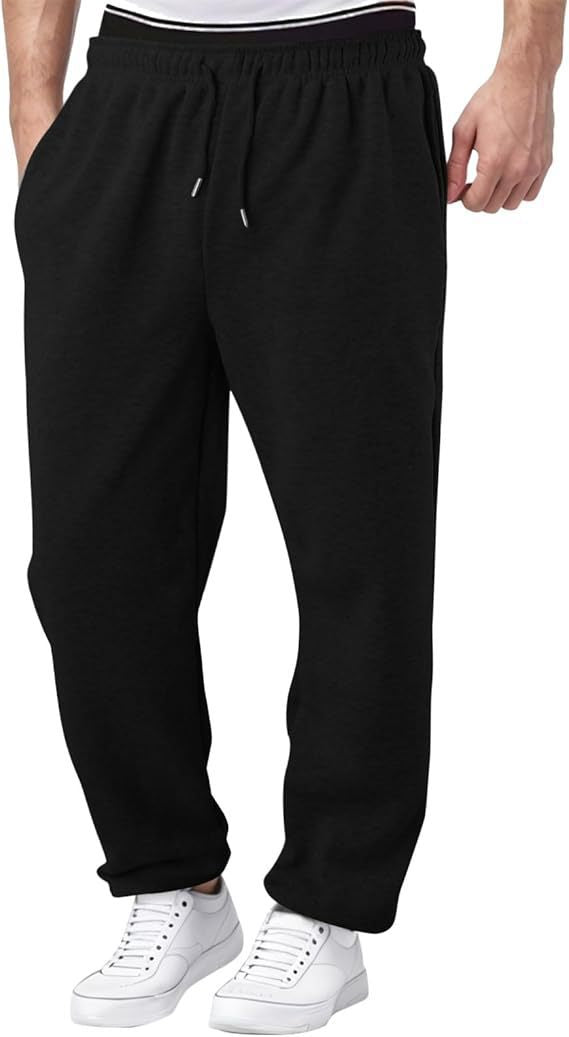 Herr Nan Avslappnad-Passform Mjukisbyxor med Straight Leg Fleece Foder och Elastic Dragsko Waistband