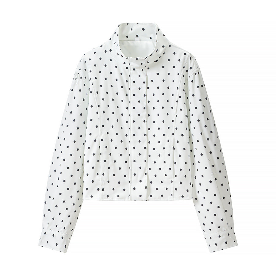 Dam Polka Dot kort jacka med Stand krage och dold Snap knappslå