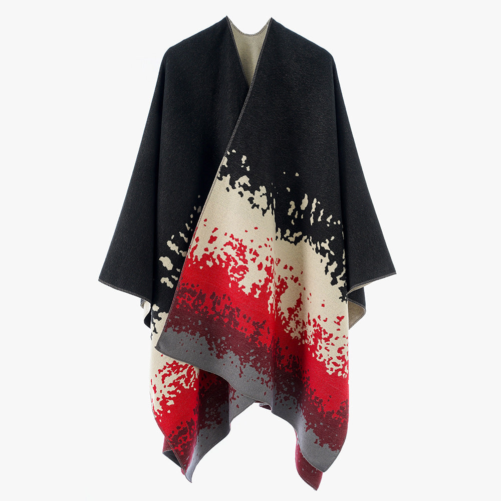 Dam Oversize Reversible poncho tillverkad av Jacquard med abstract Färg gradient