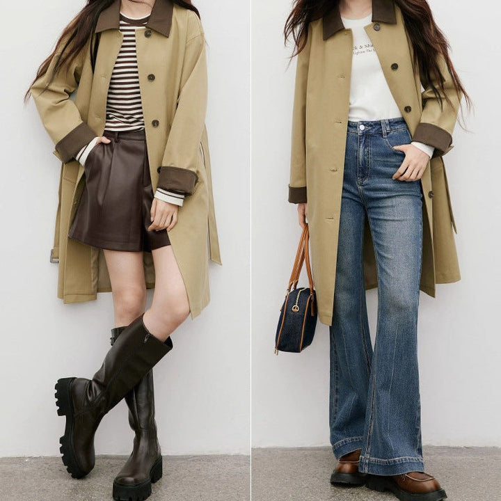 Dam stilren trenchcoat med kontrasterande detaljer