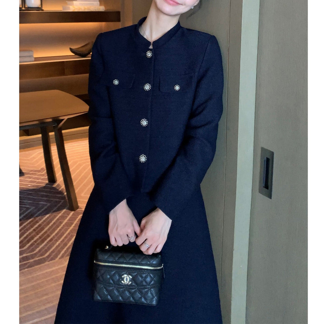 Dam elegant tweed jacka med Golden knappar Drune