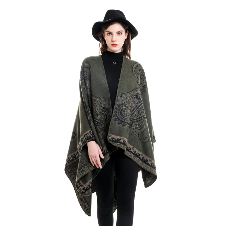 Dam elegant Jacquard poncho med Paisley mönster och öppen front