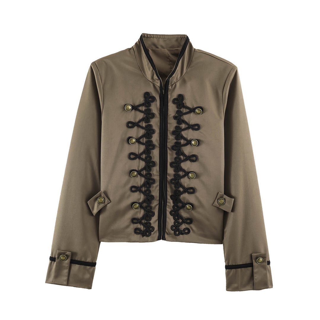 Dam kort Military stil jacka med Ornamental Cord och knapp Decoration