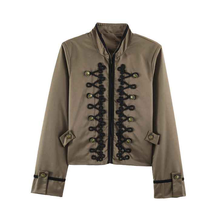 Dam kort Military stil jacka med Ornamental Cord och knapp Decoration