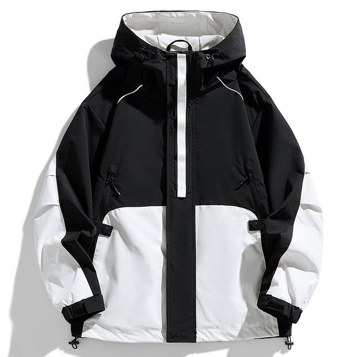 Unisex lätt två-tone wind och rain jacka med huva, dragsko och zip fickor