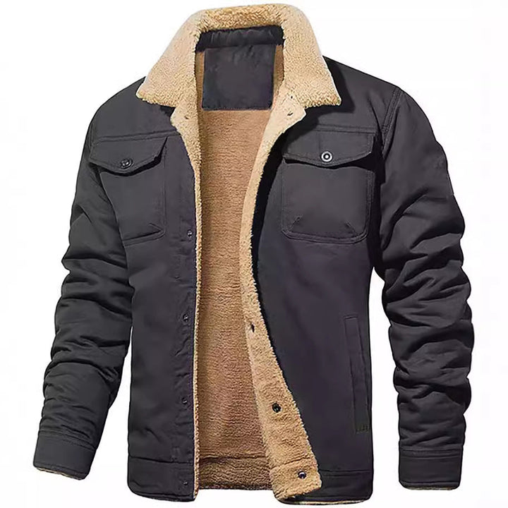 Herr Vadderad Sherpa Canvas Jacka med Knapp Slå och Bröstfickor
