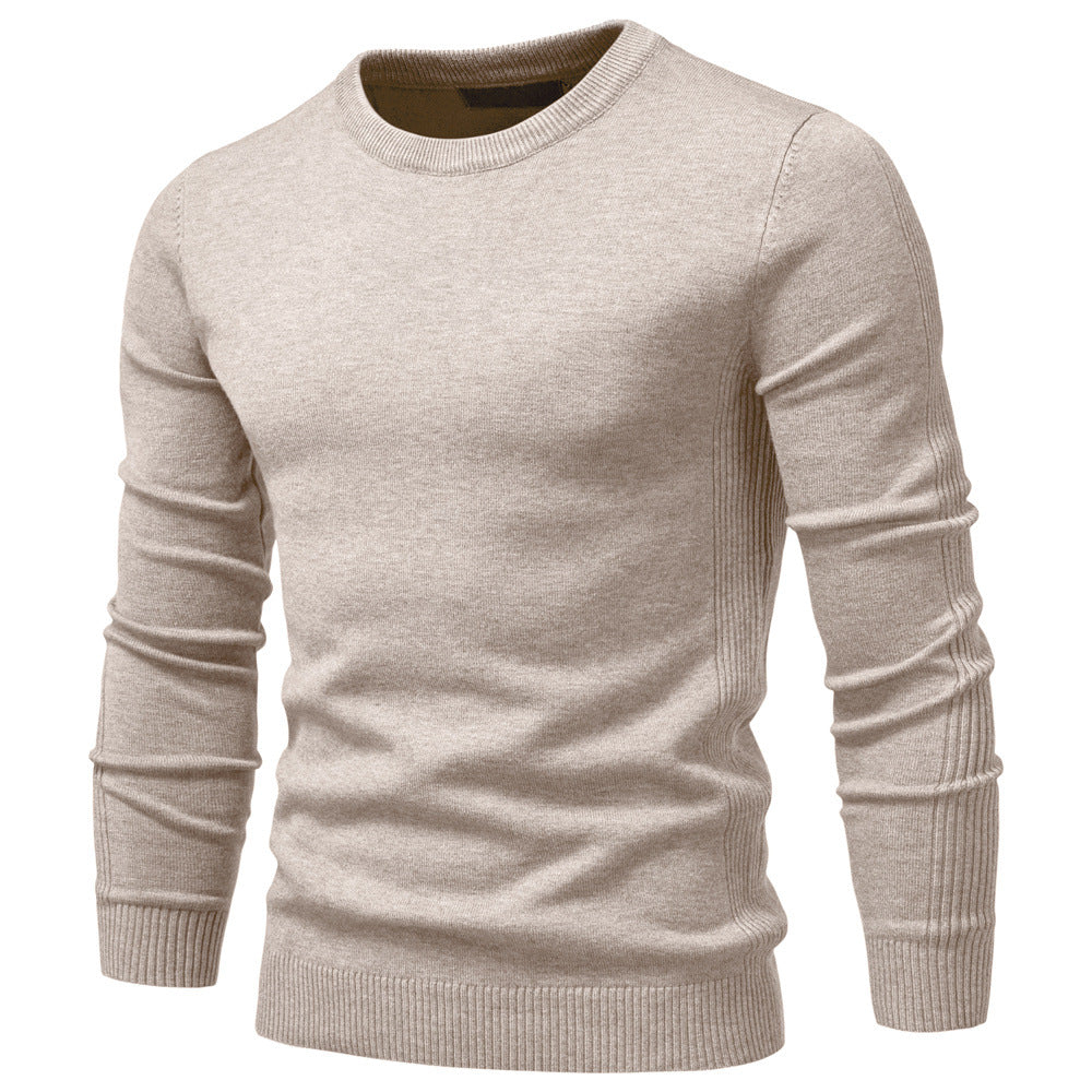 Herr Nano Minimalistisk Round Neck Fin Stickad med Flat Axel Seam och Ribbstickade Muddar
