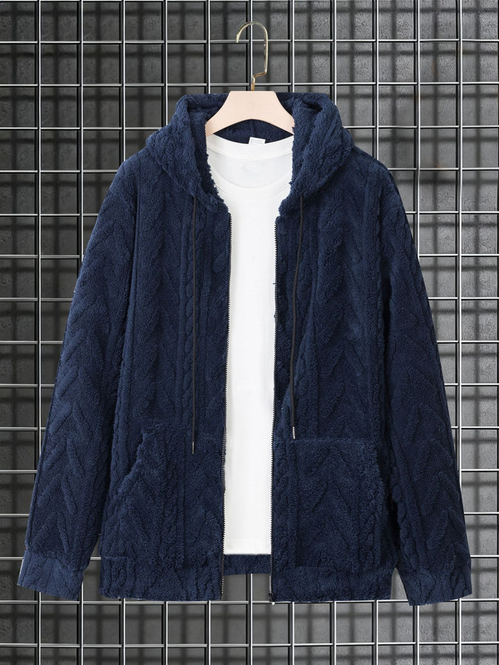 Herr Cuddly Luvtröja Jacka Gjord av Teddy Fleece med Hel Dragkedja och Kangaroo Fickor