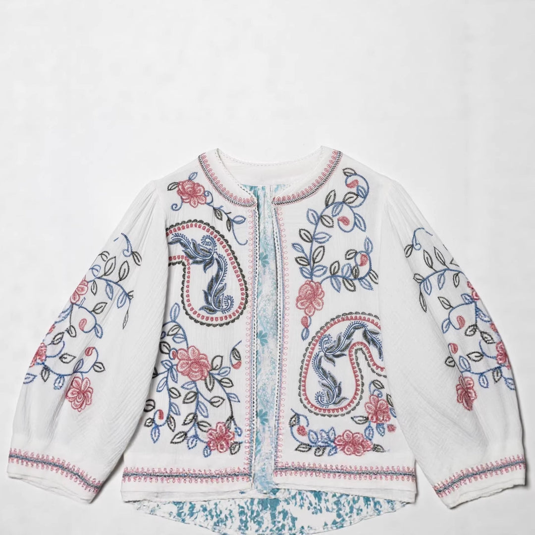 Dam kviltad Kimono jacka med blommig broderi