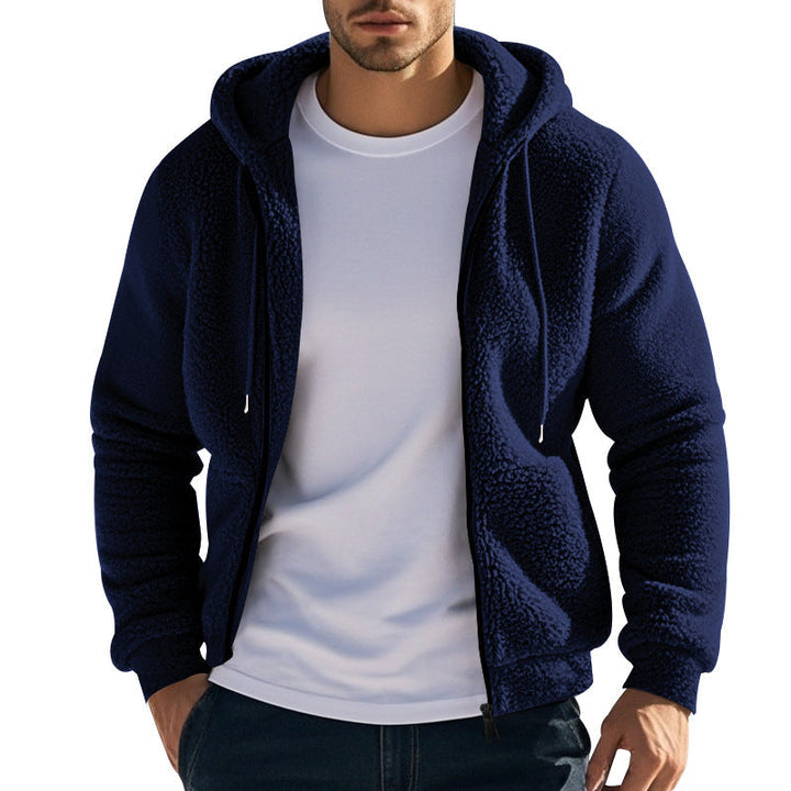 Herr Nan Sherpa Fleece Jacka med Huva med Hel Dragkedja och Hidden Sidofickor