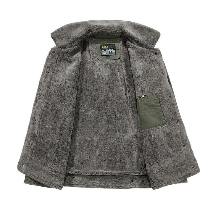 Herr Vintage-Inspired Canvas Worker Jacka med Full Teddyfoder, Bröst Patches och Multifunctional Fickor