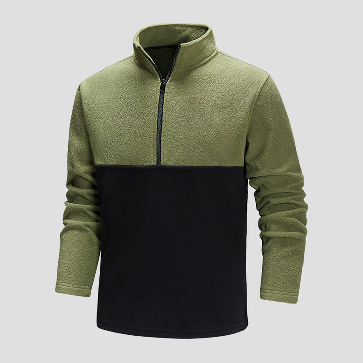 Herr Halv Dragkedja Fleece Pullover med Ståkrage, Colorblock Design &amp; Andningsbar Microfleece Quality