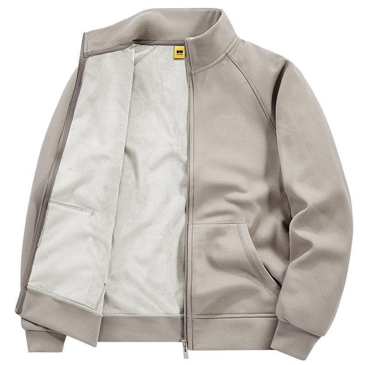 Herr Insulated Plush Fodrad Sweat Jacka med Stående Krage och Dold Inre Fickor