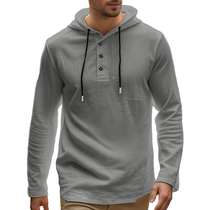 Herr Ledig Luvtröja i Henley Stil med Knapplist och Adjustable Dragsko