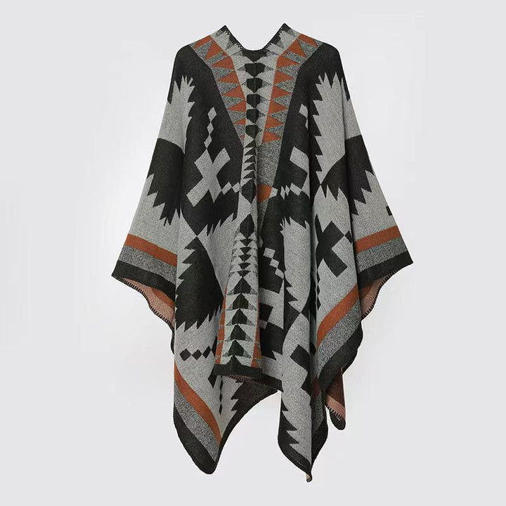 Dam Woven Jacquard poncho i oversized Cape med Ethno-Geometric mönster