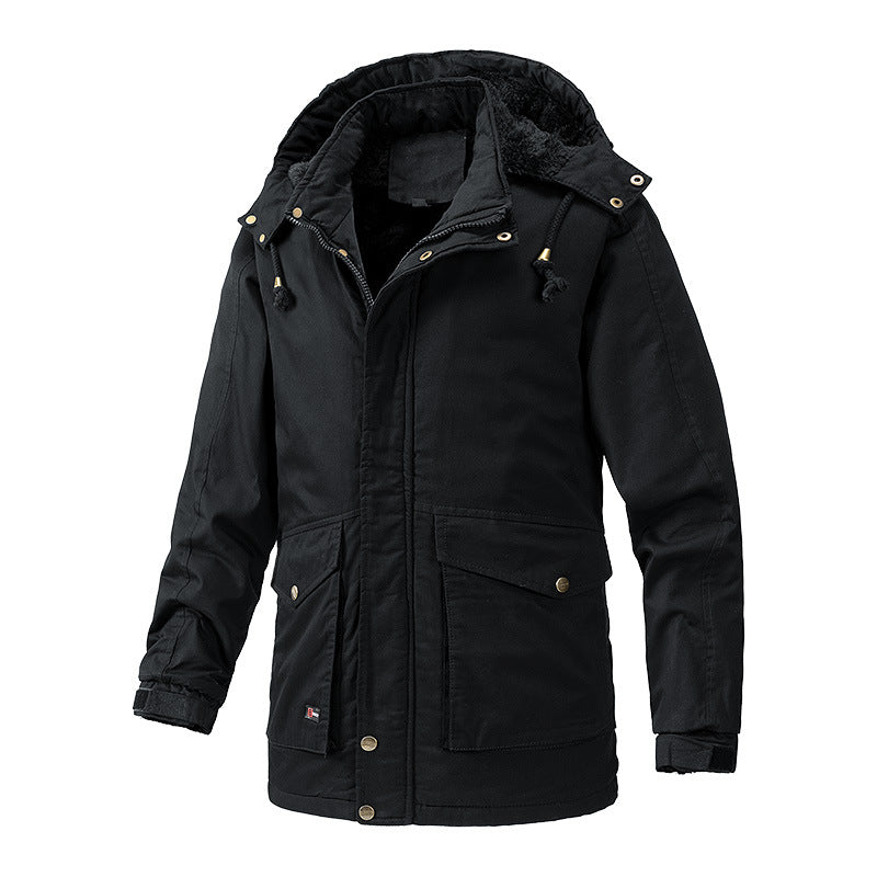 Herr Canvas Parkas med Sherpa Foder, Extended Skärning och Funktion Arm Ficka