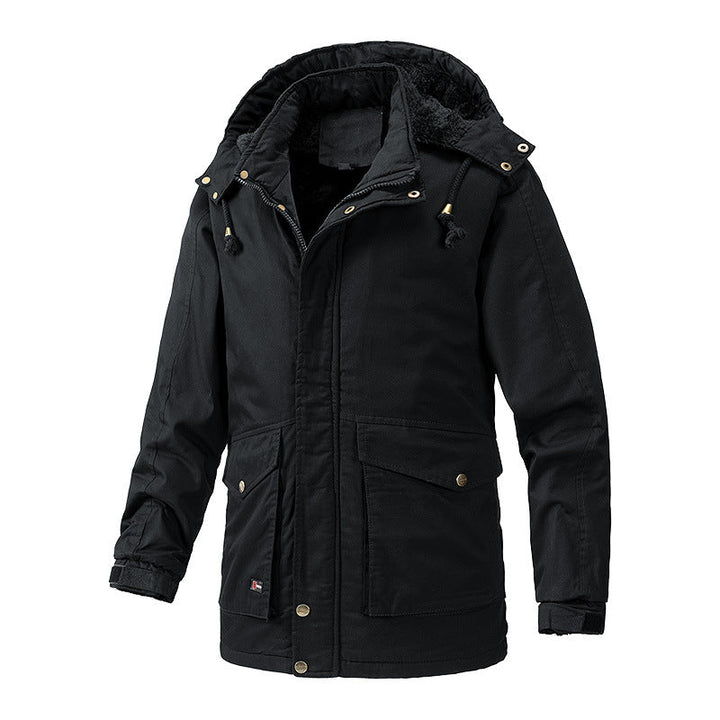 Herr Canvas Parkas med Sherpa Foder, Extended Skärning och Funktion Arm Ficka