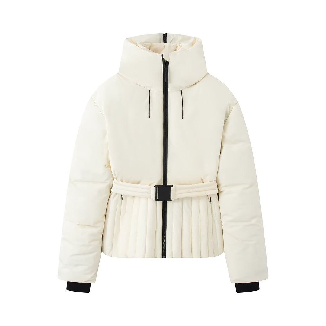 Dam Kort Tailored Quiltad Jacka med Hög Stå Krage och Belt