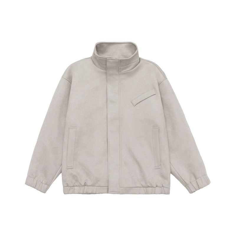 Unisex Kort-Skärning Ståkrage Fleece Jacka med Concealed Tryckknappsslå