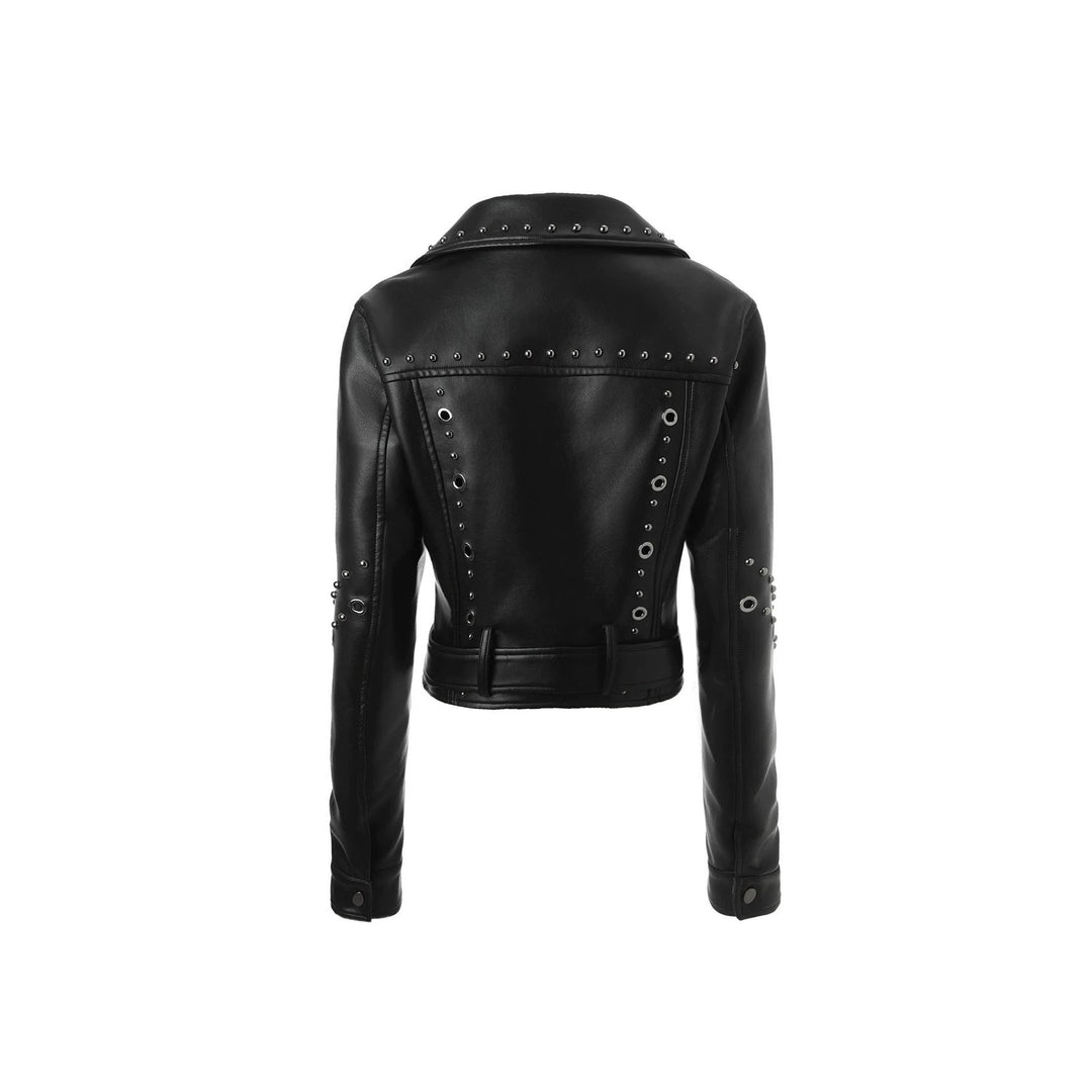 Dam kort konstläder bikerjacka med Studded Accents och vid midjebälte