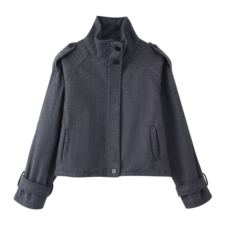 Dam 90+ Kort Ull Blend Blouson med Funnel Krage och Tailoring Details