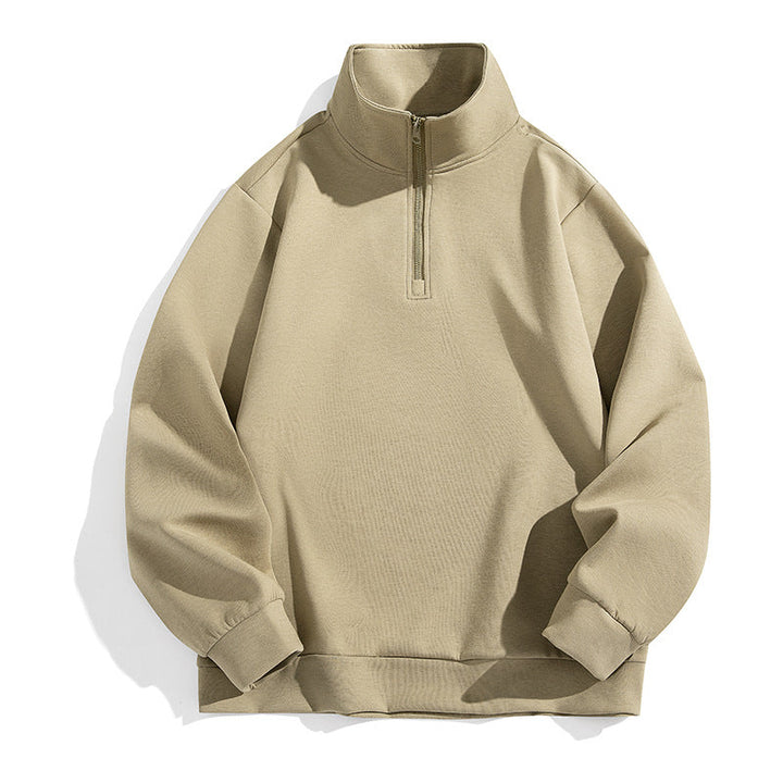 Herr Oversized Halv Dragkedja College-Tröja med Hög Ståkrage, Kraftig French Terry och Minimalistisk Design