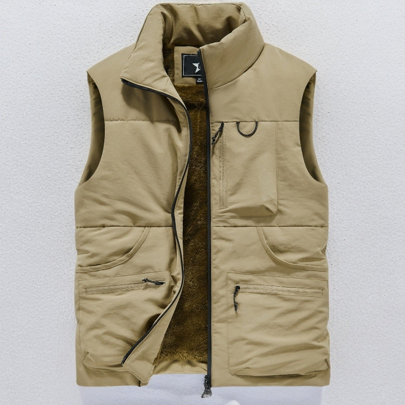 Herr Sleeveless Utility Vadderad Väst med Teddyfoder och Hög Krage