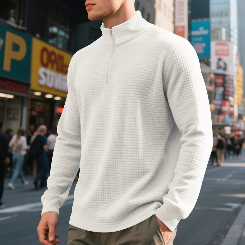 Herr Urban Halv Dragkedja Pullover med Fin Square Texture och Hög Ståkrage