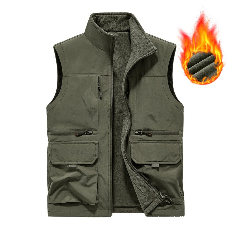 Herr Insulated Utility Väst med Fleecefoder, Vindskyddande Yttre Lager och Multi-Function Fickor
