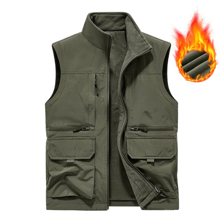 Herr Insulated Utility Väst med Fleecefoder, Vindskyddande Yttre Lager och Multi-Function Fickor