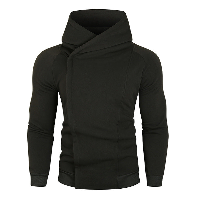 Herr Nan Asymmetrical Luvtröja med Wrap Krage och Concealed Knapplist, Smal Sportig Passform
