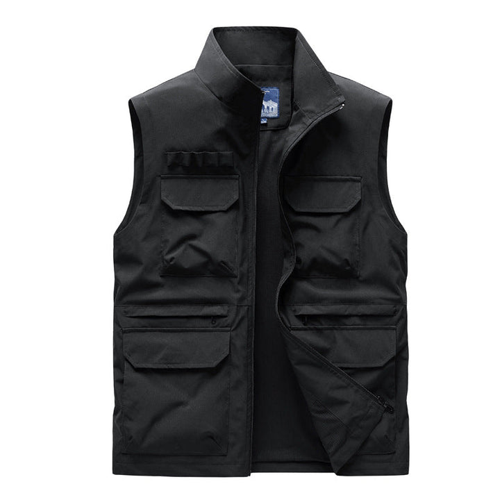 Herr Utomhus Utility Väst med Eight Multifunctional Fickor, Slitstark Bomullsblandning, och Vind Skydd Krage