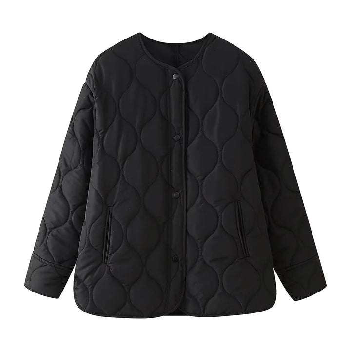 Dam lätt vadderad liner jacka med round neckline, organic wave quiltning, och concealed snap knäppning