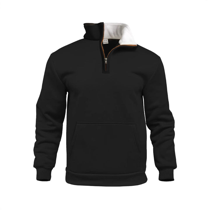 Herr Comfort Halv Dragkedja Sweat med Hög Fleece Krage, Känguruficka och Shape-Stable Ribbad Fåll