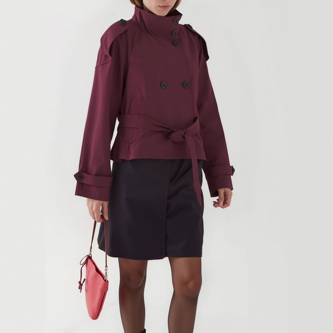 Dam kort skärning trench Cape med Removable ärmar, ståkrage och Double-Breasted