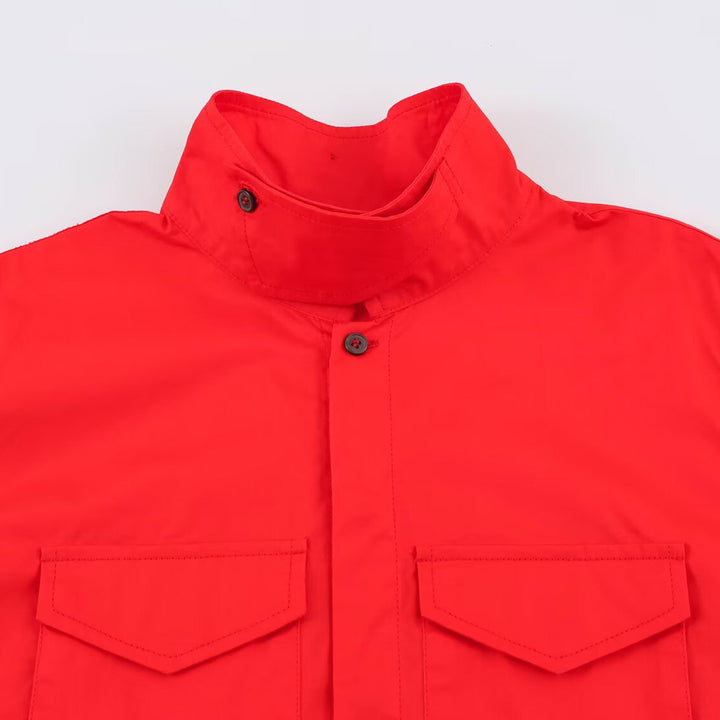Dam Oversize Utility Skjortjacka med Hög Stå Krage och Patch Breast Fickor
