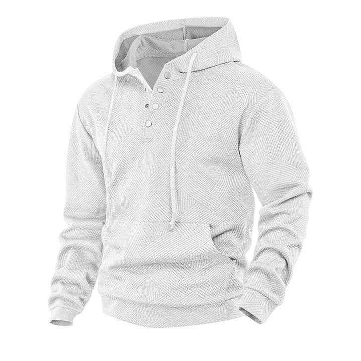 Herr Luvtröja med Henley Knapplist, Textured Stickad &amp; Känguruficka